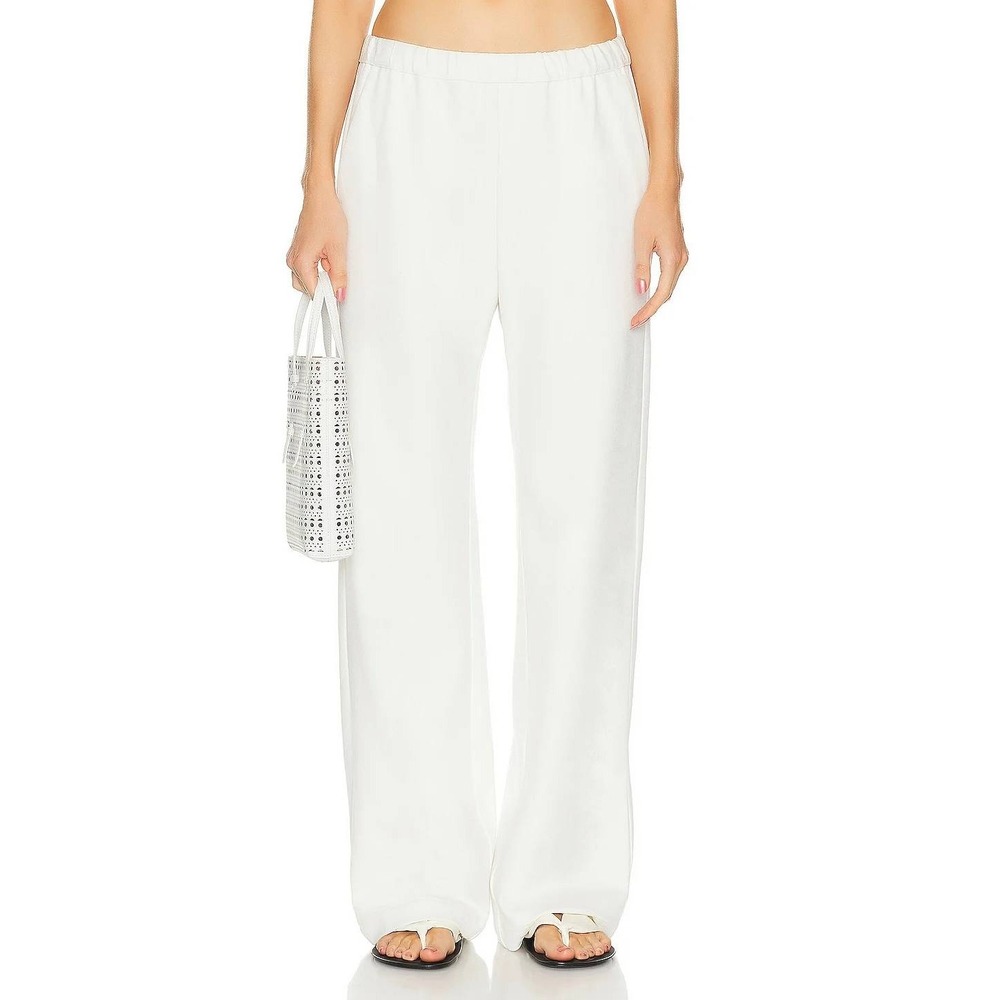 Enza Costa White Crepe Everywhere Pants Wide Leg Elastic Waist Minimalist Size 3
